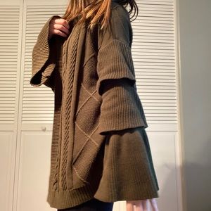 Olive Green Cardigan with Ruffle Sleeves